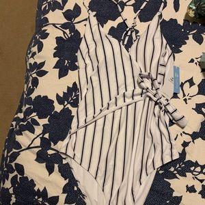 White/black stripped one piece. Size Large.